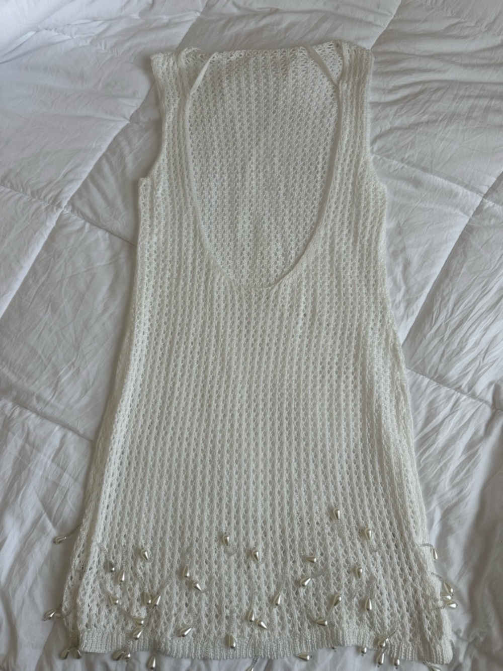 White Beaded Knit Sleeveless Top